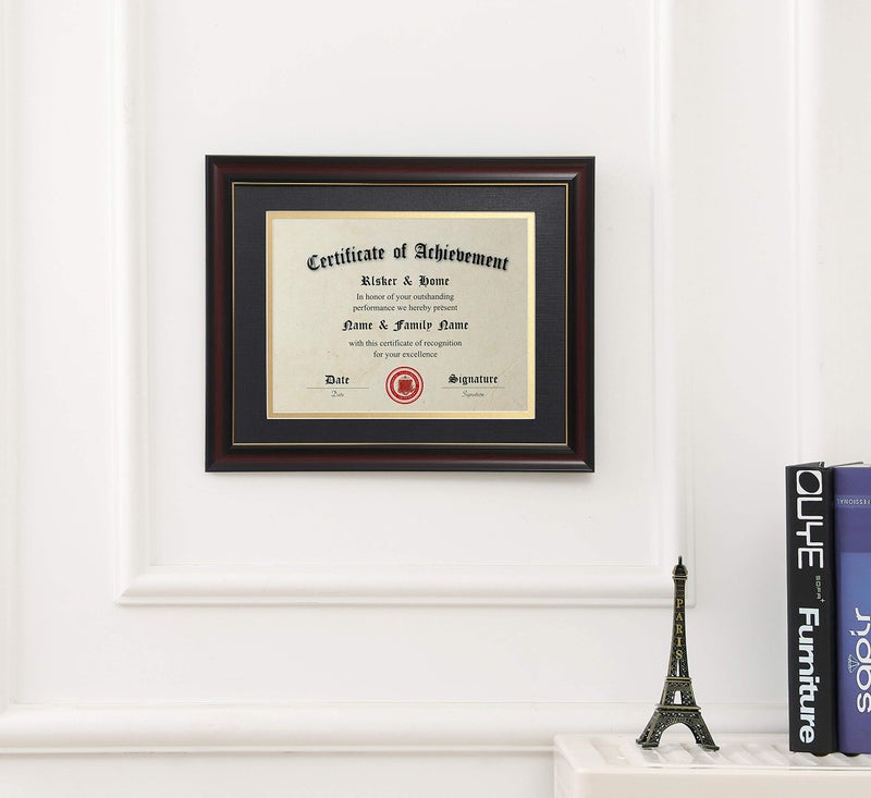 ELSKER&HOME 8.5x11 Diploma Frames with Mat, Classic Cherry Wood, 8.5x11 or 11x14 Inch - Double Matte Black with Gold Rim - Image 3